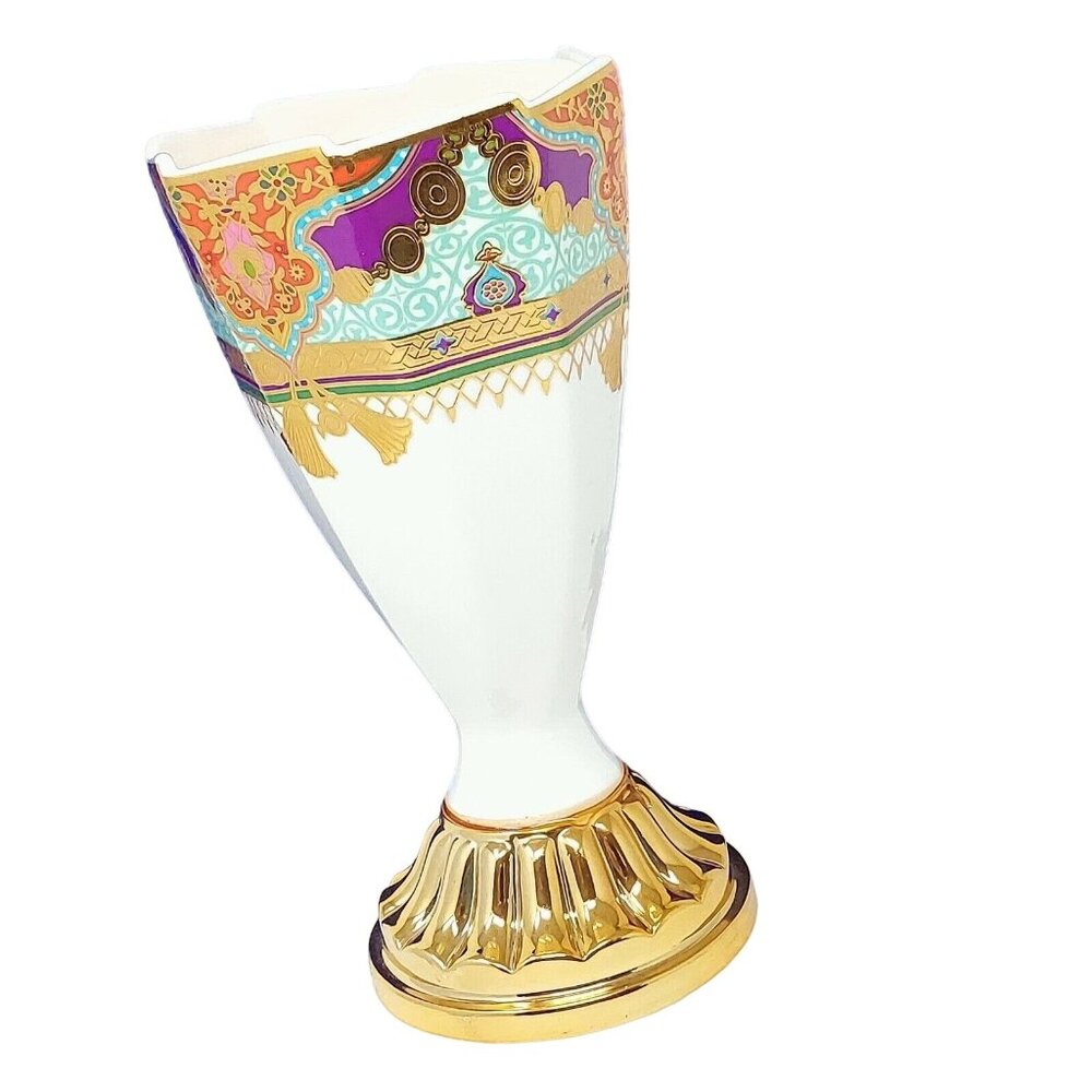 Vase Candle Holder Ceramic Metal Bottom Vintage Home Decor 9"